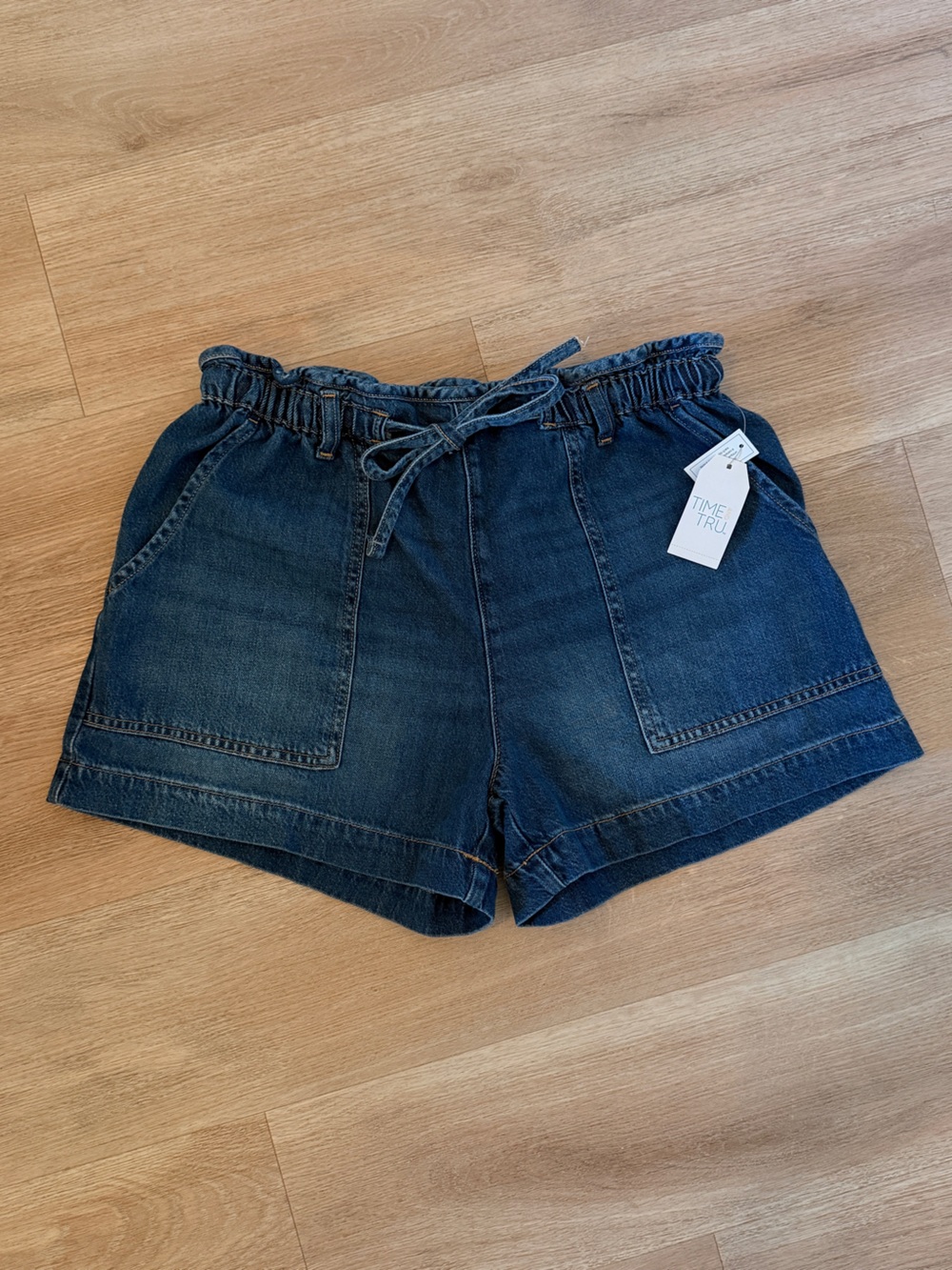 Time and Tru Dark Blue Denim Paperbag Waist Shorts